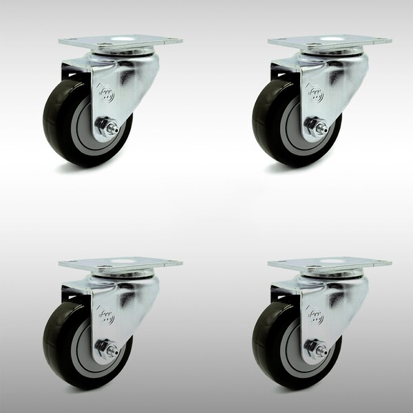 Service Caster 3 Inch SS Black Polyurethane Wheel Swivel Top Plate Caster Set SCC-SS20S314-PPUB-BLK-4 - main